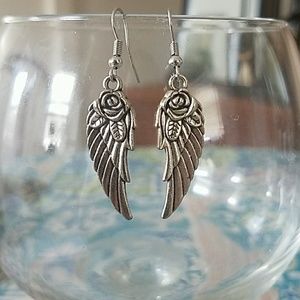 New embossed rose and angel wing earrings